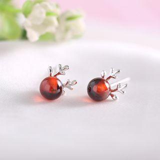 925 Sterling Silver Gemstone Antler Stud Earring Silver - One Size