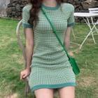 Checker Short-sleeve Mini Straight Fit Dress Green - One Size