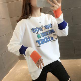 Long-sleeve Cartoon Lettering Print T-shirt