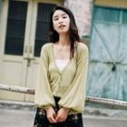 Balloon-sleeve Cardigan Green - One Size