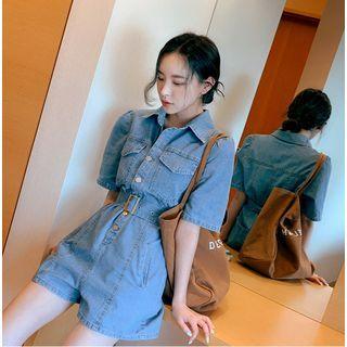 Belted Denim Shirtwaist Playsuit Dark Blue - One Size