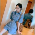 Belted Denim Shirtwaist Playsuit Dark Blue - One Size