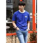 Piped-neckline Printed Short-sleeve T-shirt