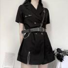 Set: Short-sleeve Mini Collared Dress + Faux Leather Body Harness