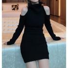 Long-sleeve Cold Shoulder Turtleneck Dress