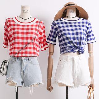 Lightweight Loose-fit Plaid Knit Top