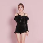 Long-sleeve Ruffled Cold Shoulder Swimsuit