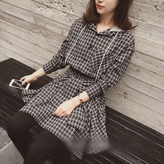 Hooded Plaid Asymmetrical Hem A-line Dress