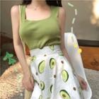 Plain Tank Top / Avocado Print Midi Skirt