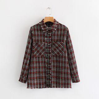 Long-sleeve Fringed Tweed Shirt