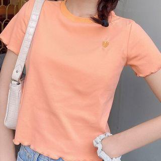 Sweetheart Embroidered Frilled Trim Cropped Top
