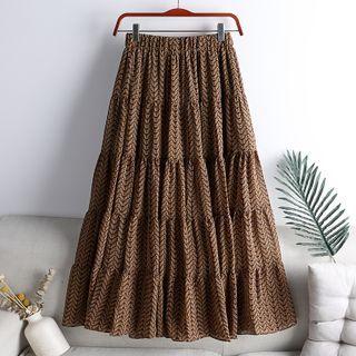 Print Pleated A-line Midi Skirt