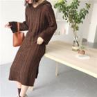 Hooded Twist-knit Long-sleeve Midi Dress