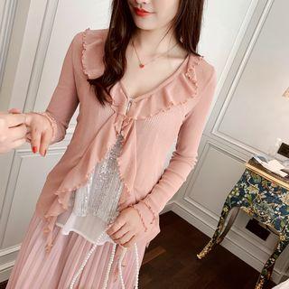 Ruffle Open Front Light Jacket Dark Pink - One Size