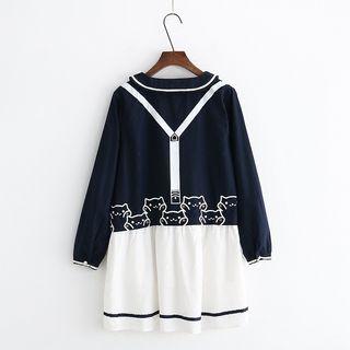 Cat Mock Two-piece Long-sleeve Dress
