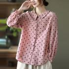 Long-sleeve Collared Dotted Blouse