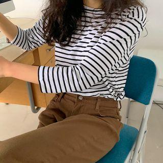 Dip-back Plain / Stripe T-shirt