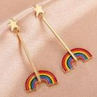 Rainbow Alloy Dangle Earring 01 - 1 Pair - Red & Yellow & Blue & Gold - One Size