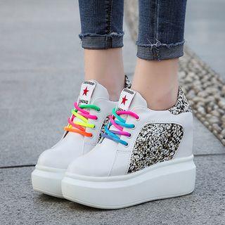 Platform Hidden-wedge Print Panel Sneakers
