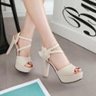 Faux-leather Flower High-heel Sandals