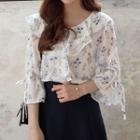 Tie-cuff Ruffled Floral Top