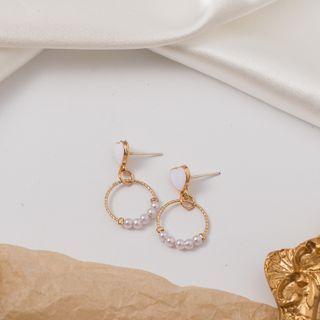 Faux Pearl Heart Drop Earring 1 Pair - Stud Earrings - Gold - One Size