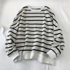 Round Neck Striped Sweatshirt Stripe - Black & Gray - One Size