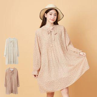 Stand Collar Floral Print Lace-up Dress