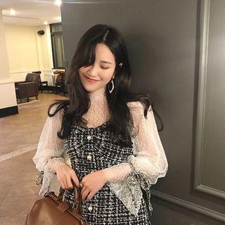 Lace Sheer Top / Tweed Tank Dress