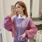 Long-sleeve Polo Neck Striped Pullover