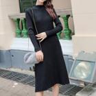 Mock Neck Long-sleeve Midi Knit Dress