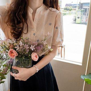 Tie-sleeve Floral Embroidered Blouse