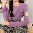 Butterfly Embroidered Detachable-sleeve Top