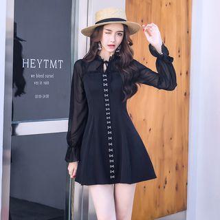 Long-sleeve Hook And Eye A-line Dress