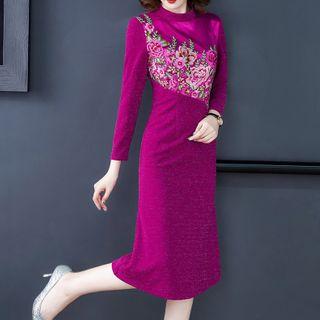 Flower Embroidered Long-sleeve Mini A-line Dress