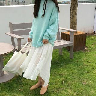 Plain / Dotted Midi A-line Skirt / Crew-neck Sweater