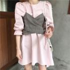 Mock-two Piece Long-sleeve Dress Pink - One Size