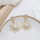 Faux Pearl Flower Dangle Earring / Clip-on Earring