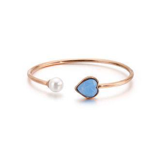 Simple Fashion Plated Rose Gold Blue Heart-shaped Cubic Zirconia Imitation Pearl 316l Stainless Steel Bangle Rose Gold - One Size
