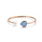 Simple Fashion Plated Rose Gold Blue Heart-shaped Cubic Zirconia Imitation Pearl 316l Stainless Steel Bangle Rose Gold - One Size