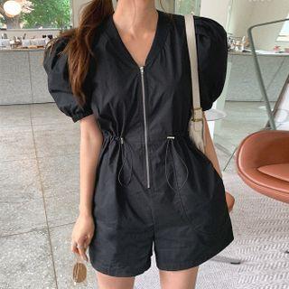 Puff-sleeve Drawstring-waist Playsuit