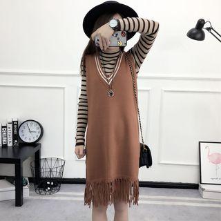 Sleeveless Fringe Hem Knit Dress