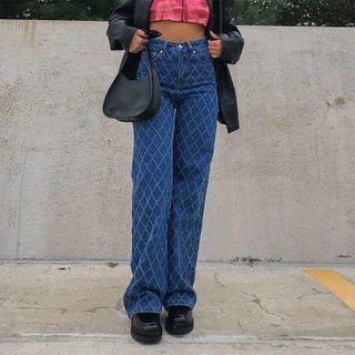 Diamond Pattern Straight Leg Jeans