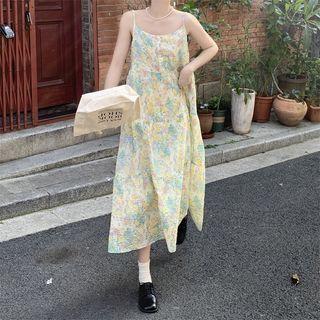 Floral Printed Spaghetti-strap Midi Dress Floral - One Size