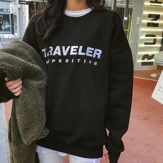 Letter-embroidered Brush Fleece-lined Pullover