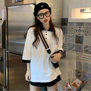 3/4-sleeve Polo Shirt / Wide-leg Shorts