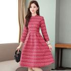 3/4-sleeve Woven Midi A-line Dress