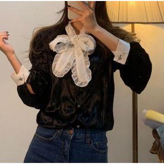 Tie-neck Velvet Shirt Black - One Size