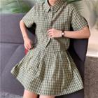 Plaid Short-sleeve Shirt / Mini A-line Skirt