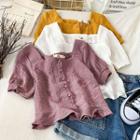Short-sleeve Button-up Cropped Blouse